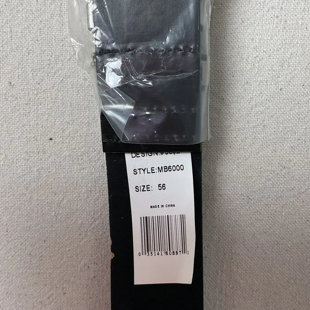 Firenze Genuine Leather Mens Size 56 Classic Black Dress Belt with Buckle NWT